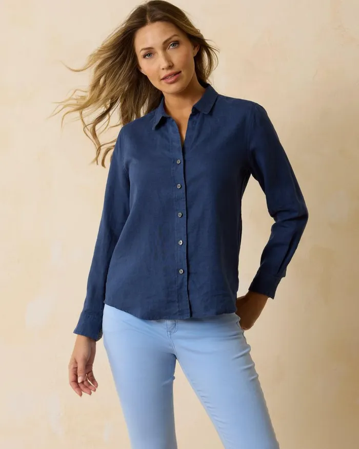 Tommy Bahama Tops and Shirts Coastalina Linen LongSleeve Shirt Island Navy 8211 Women