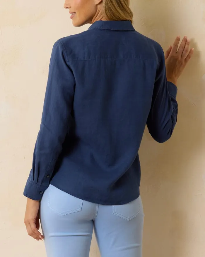 Tommy Bahama Tops and Shirts Coastalina Linen LongSleeve Shirt Island Navy 8211 Women