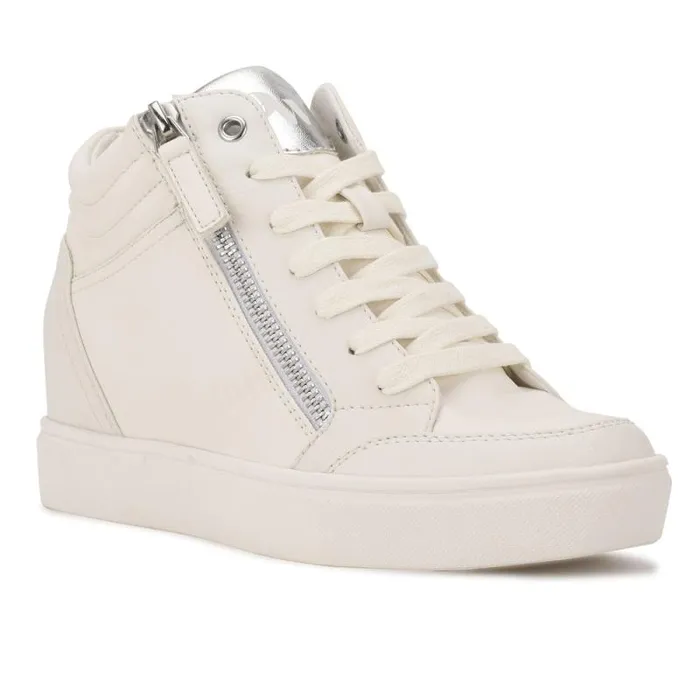 Tons High Top Hidden Wedge Sneakers Whitesilver Women Nine West Flats