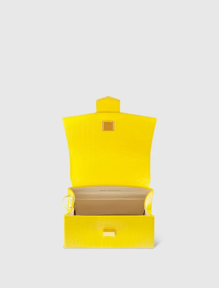 Top Handle Bags Women Mac Duggal Buckled Mini Croco Sunshine Leather Handbag with Detachable Strap Sunshine