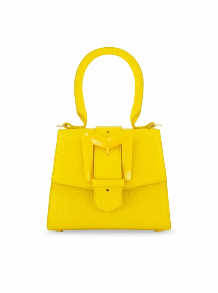 Top Handle Bags Women Mac Duggal Buckled Mini Croco Sunshine Leather Handbag with Detachable Strap Sunshine