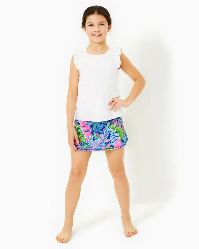 Tops and Bottoms Girls Lilly Pulitzer UPF 50 Luxletic Girls Mini Aila Skort Blue Grotto Beleaf In Yourself