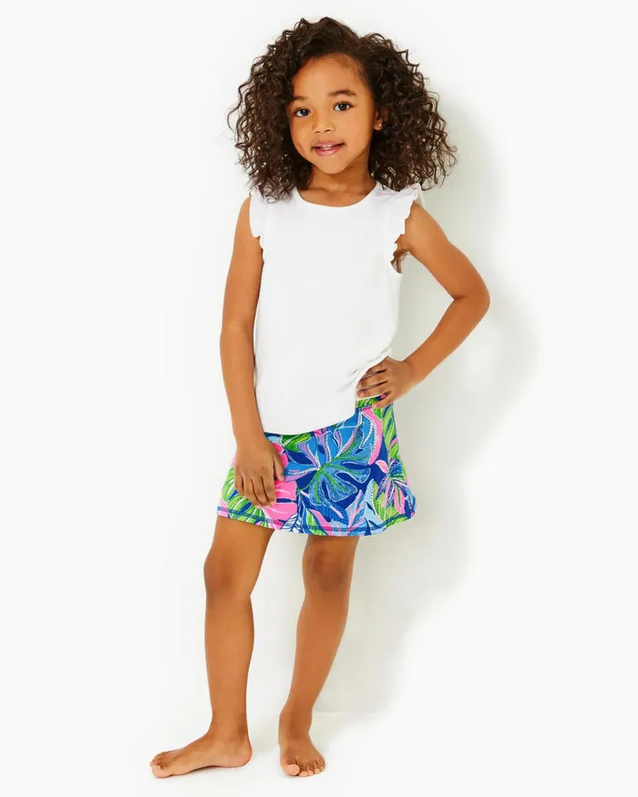 Tops and Bottoms Girls Lilly Pulitzer UPF 50 Luxletic Girls Mini Aila Skort Blue Grotto Beleaf In Yourself