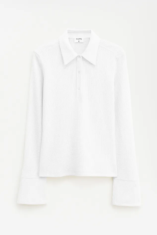 Tops and TShirts Waffle Polo Shirt Natural White 8211 filippak Women