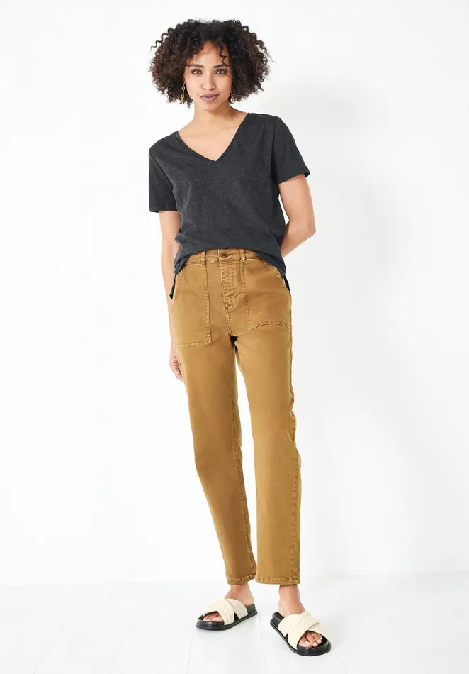 Tops and TShirts Women Hush Cali Cotton Slub V Tee Charcoal Marl