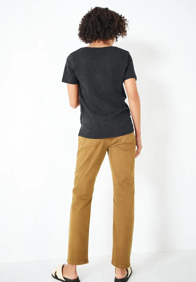 Tops and TShirts Women Hush Cali Cotton Slub V Tee Charcoal Marl