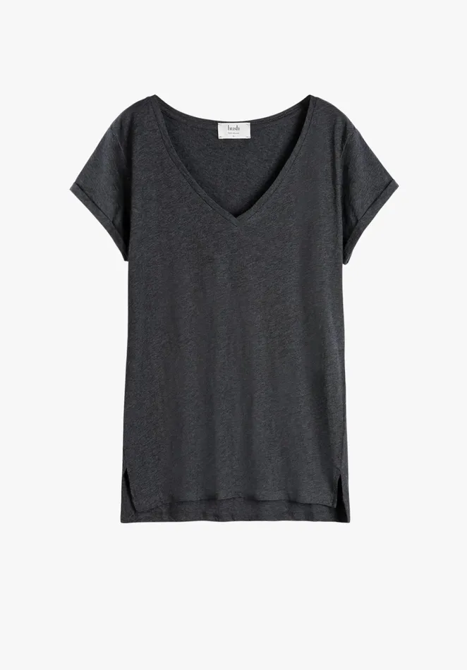 Tops and TShirts Women Hush Cali Cotton Slub V Tee Charcoal Marl