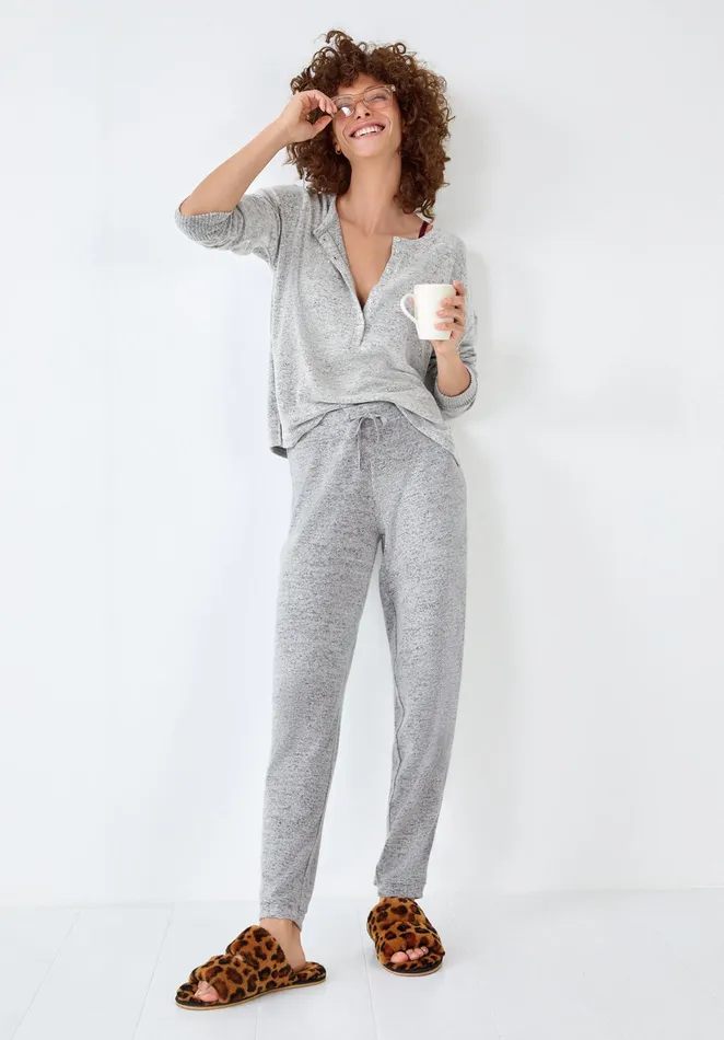 Tops and TShirts Women Hush Elle Supersoft Henley Top Palest Grey Marl