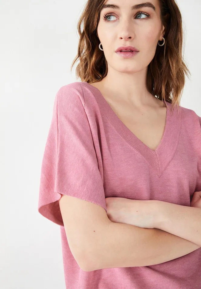 Tops and TShirts Women Hush Eve VNeck Knitted TShirt Rose Pink
