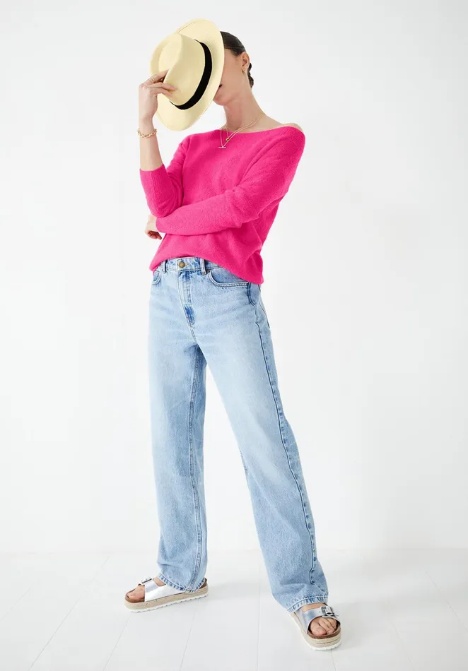 Tops and TShirts Women Hush OffTheShoulder Knitted Top Shocking Pink