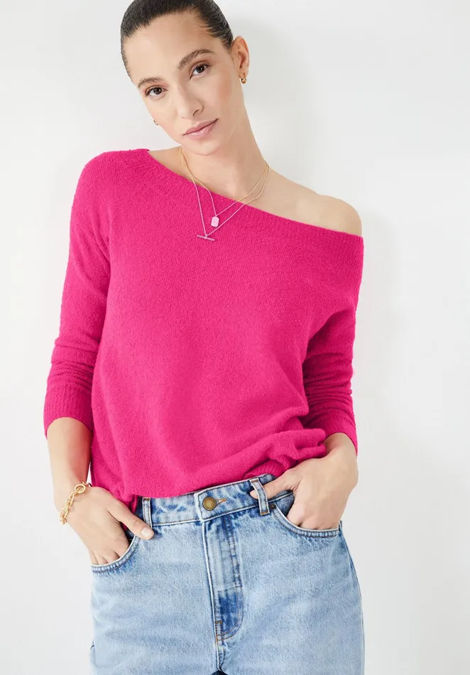 Tops and TShirts Women Hush OffTheShoulder Knitted Top Shocking Pink