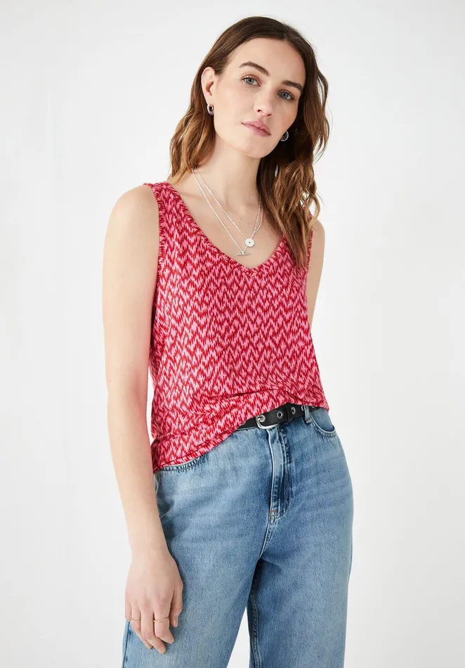 Tops and TShirts Women Hush Sally VNeck Jersey Vest Zig Zag Pink Red