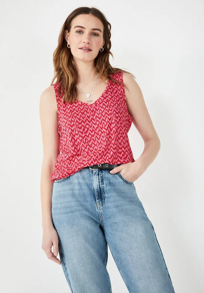 Tops and TShirts Women Hush Sally VNeck Jersey Vest Zig Zag Pink Red