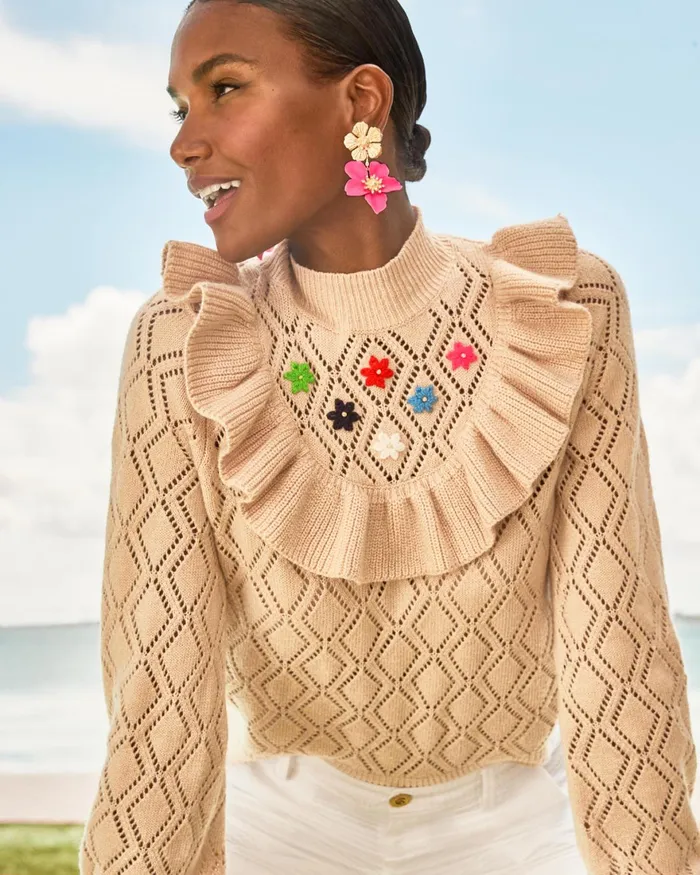 Tops Women Lilly Pulitzer Bereda Sweater Heathered Sand Bar