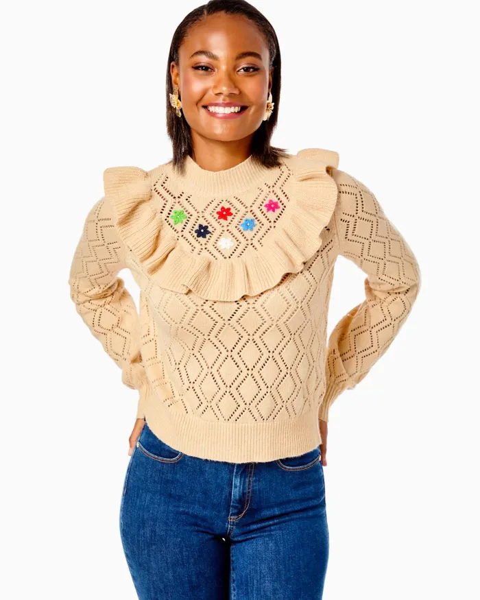 Tops Women Lilly Pulitzer Bereda Sweater Heathered Sand Bar