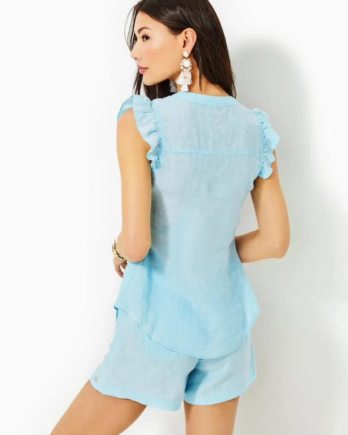 Tops Women Lilly Pulitzer Briette Button Down Top Celestial Blue X Resort White