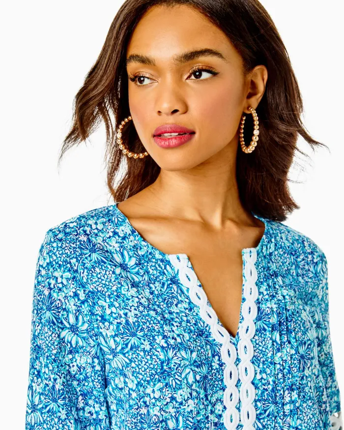 Tops Women Lilly Pulitzer Hollie Tunic Top Cumulus Blue Blooming Together Tops Women Lilly Pulitzer Hollie Tunic Top Cumulus Blue Blooming Together