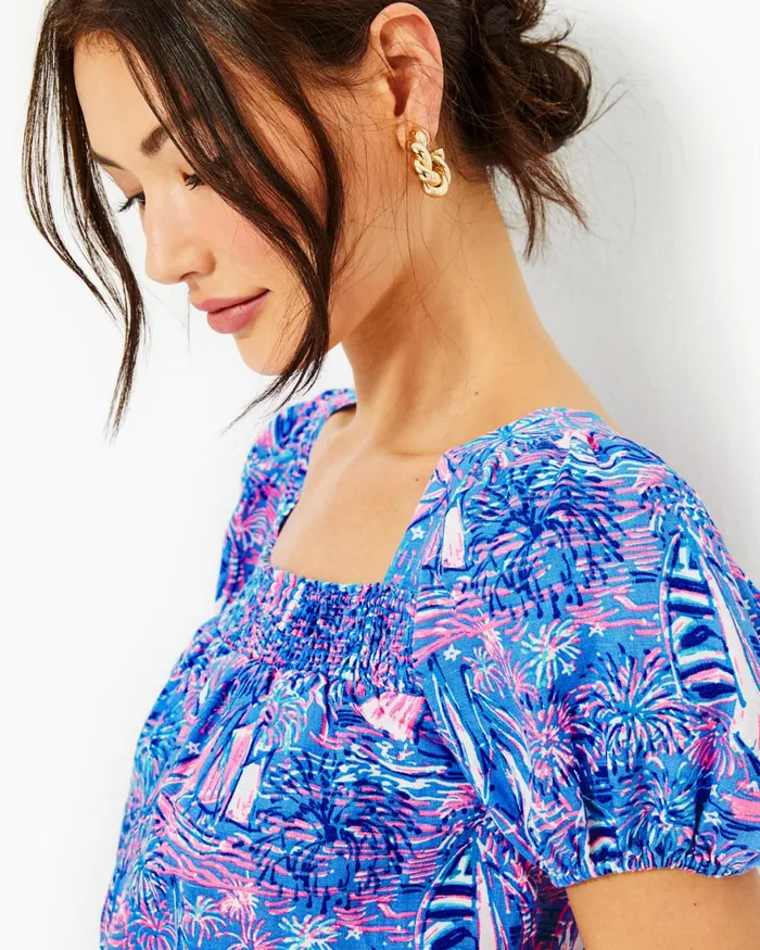 Tops Women Lilly Pulitzer Keating Short Sleeve Linen Top Boca Blue Its A Sailabration Tops Women Lilly Pulitzer Keating Short Sleeve Linen Top Boca Blue Its A Sailabration