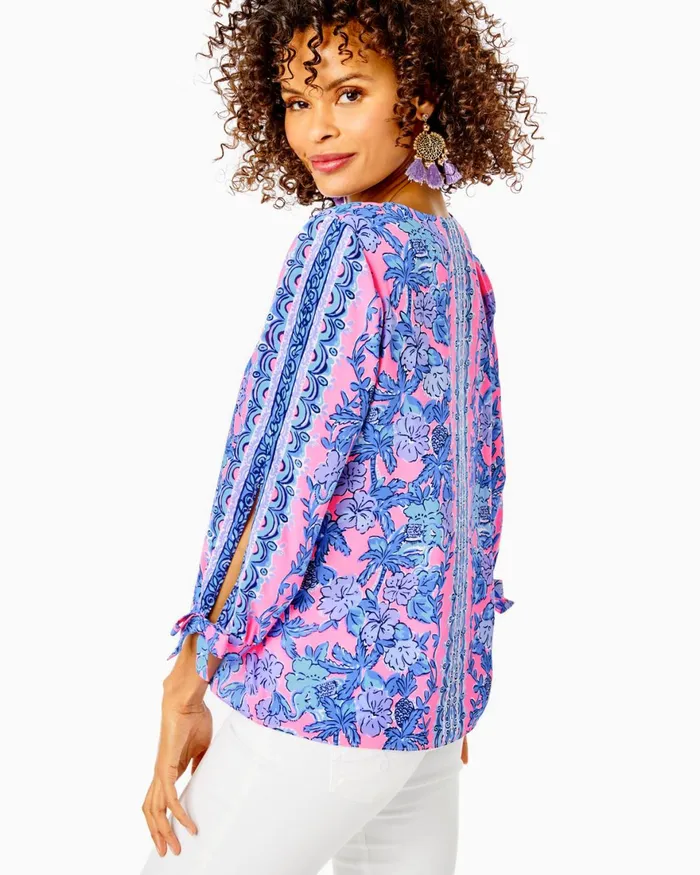 Tops Women Lilly Pulitzer Pamala Lileeze Top Soleil Pink Palm Paradise Engineered Woven Top