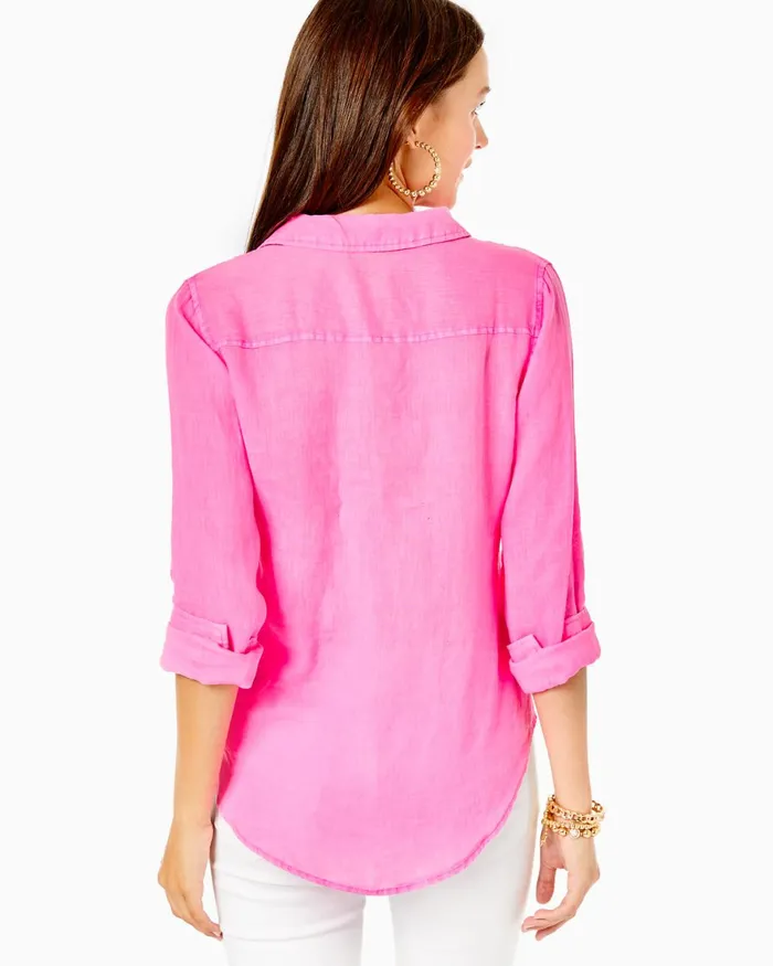 Tops Women Lilly Pulitzer Sea View Button Down Top Pink Isle