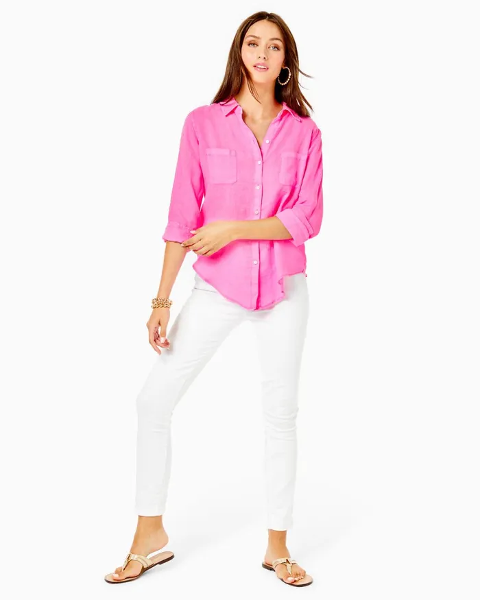 Tops Women Lilly Pulitzer Sea View Button Down Top Pink Isle Tops Women Lilly Pulitzer Sea View Button Down Top Pink Isle