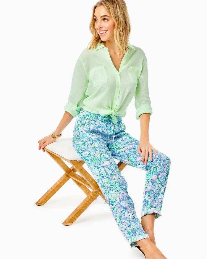 Tops Women Lilly Pulitzer Sea View Linen Button Down Top Pistachio Green Tops Women Lilly Pulitzer Sea View Linen Button Down Top Pistachio Green