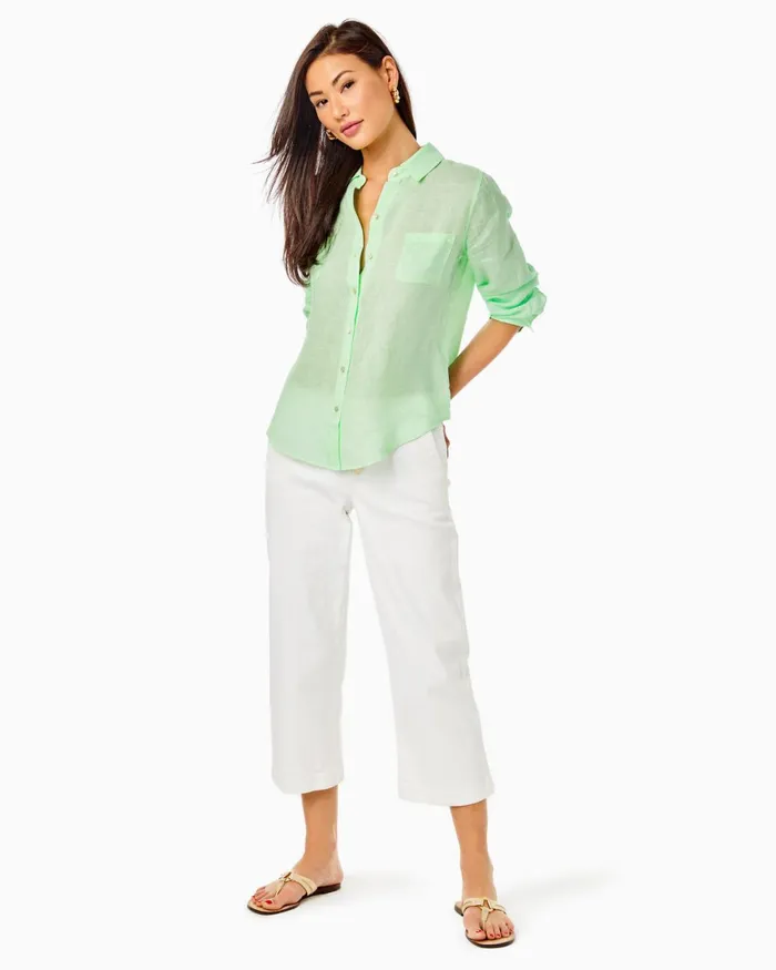 Tops Women Lilly Pulitzer Sea View Linen Button Down Top Pistachio Green Tops Women Lilly Pulitzer Sea View Linen Button Down Top Pistachio Green