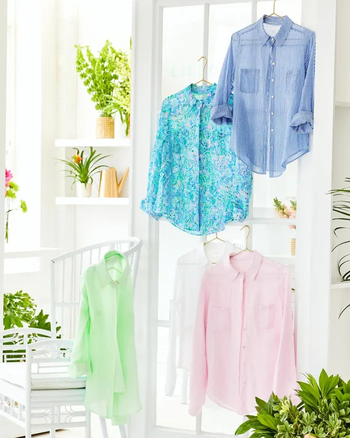 Tops Women Lilly Pulitzer Sea View Linen Button Down Top Pistachio Green Tops Women Lilly Pulitzer Sea View Linen Button Down Top Pistachio Green