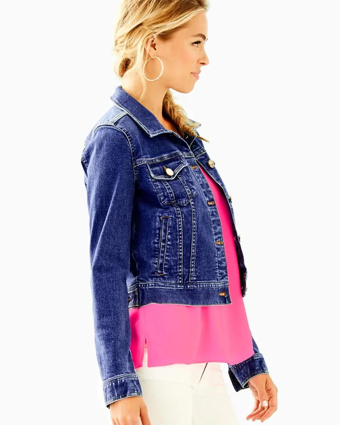 Tops Women Lilly Pulitzer Seaspray Denim Jacket Via Marila Wash Tops Women Lilly Pulitzer Seaspray Denim Jacket Via Marila Wash