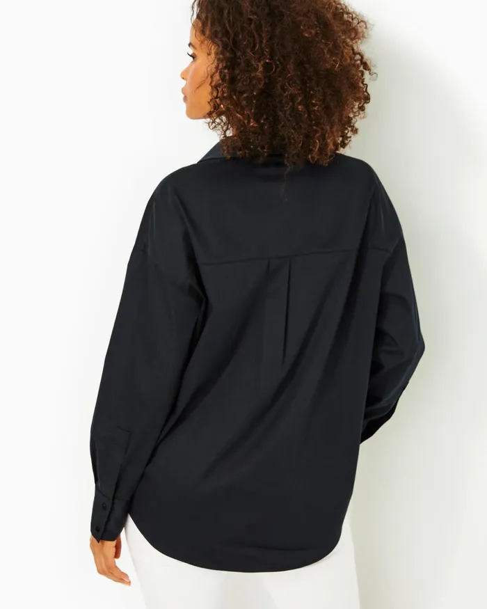 Tops Women Lilly Pulitzer Stevey Relaxed Button Down Stretch Shirt Onyx