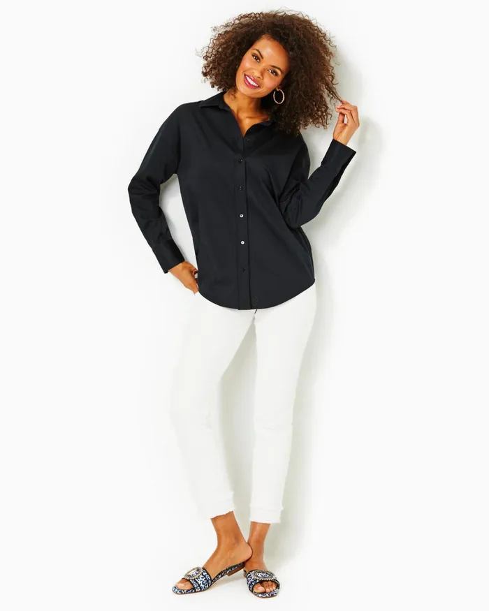 Tops Women Lilly Pulitzer Stevey Relaxed Button Down Stretch Shirt Onyx Tops Women Lilly Pulitzer Stevey Relaxed Button Down Stretch Shirt Onyx
