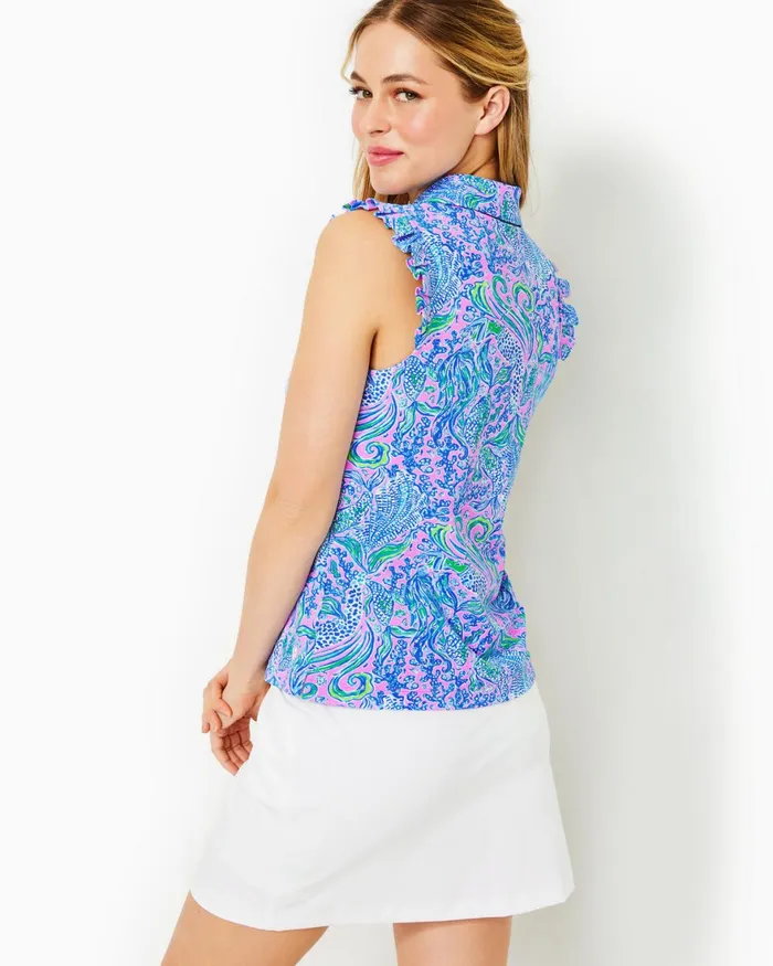 Tops Women Lilly Pulitzer UPF 50 Luxletic Frida Sleeveless Ruffle Polo Top Lilac Rose We Mermaid It
