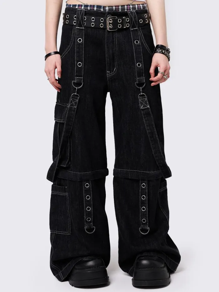 Trek Black Wide Leg Cargo Jeans Women Minga London Bottoms