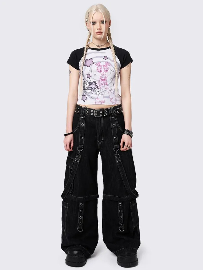 Trek Black Wide Leg Cargo Jeans Women Minga London Bottoms