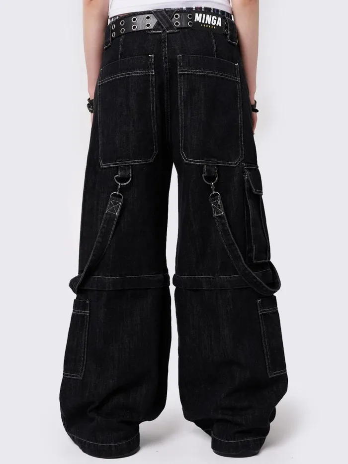 Trek Black Wide Leg Cargo Jeans Women Minga London Bottoms