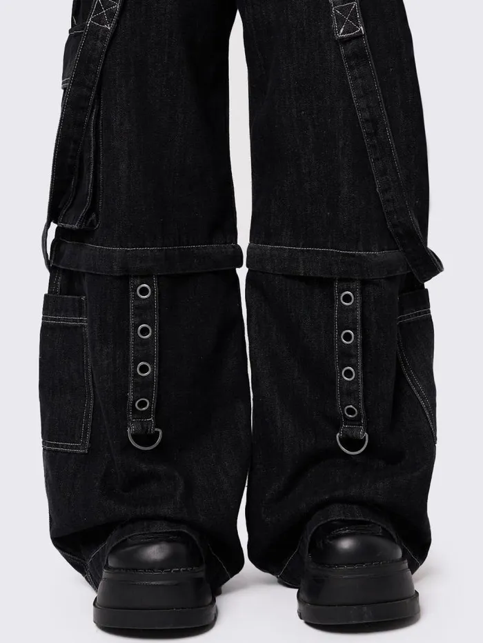 Trek Black Wide Leg Cargo Jeans Women Minga London Bottoms