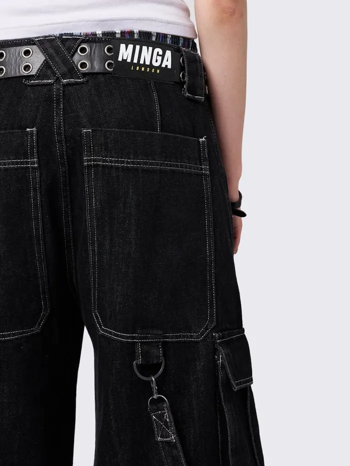 Trek Black Wide Leg Cargo Jeans Women Minga London Bottoms