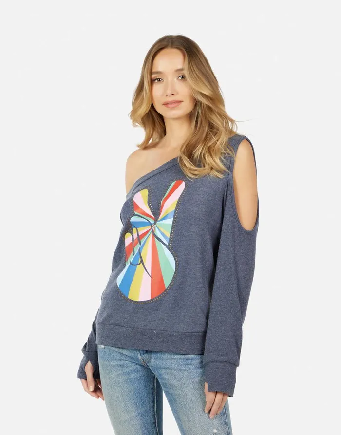 Trinidy Studded Stripe Peace Navy Women Lauren Moshi Long Sleeve