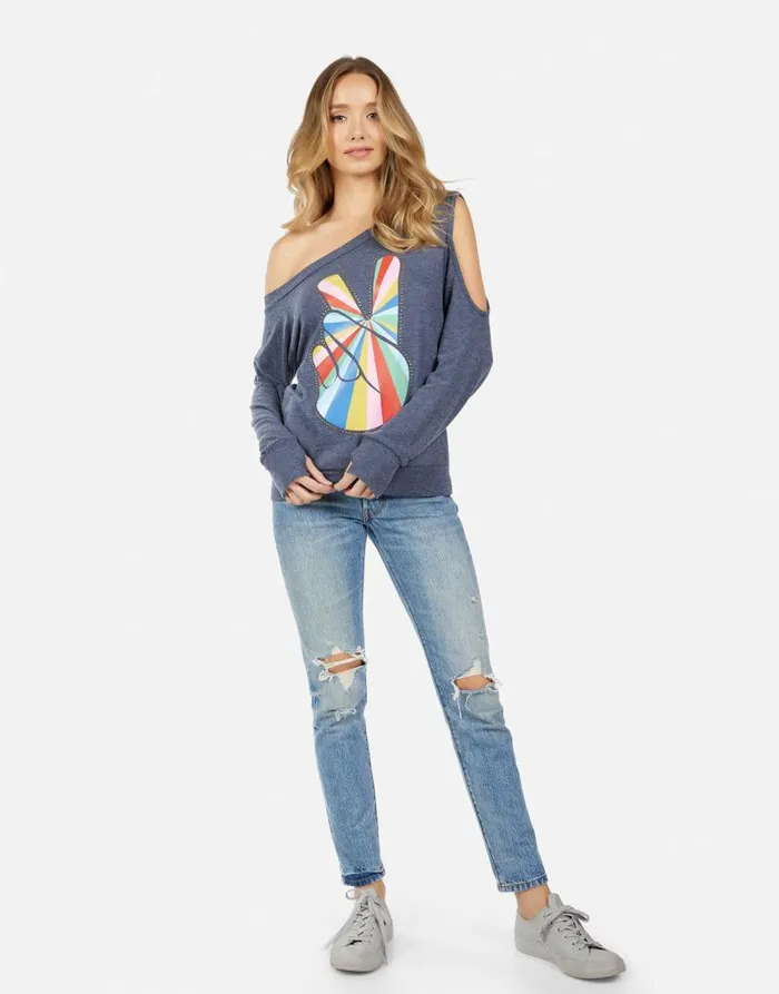 Trinidy Studded Stripe Peace Navy Women Lauren Moshi Long Sleeve