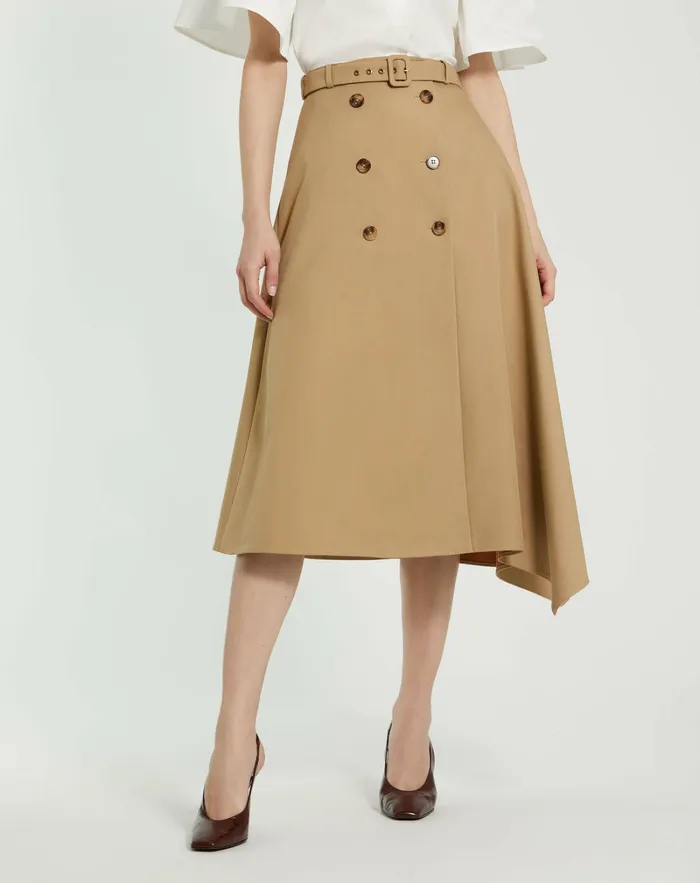 Twill Midi Skirt With Buttons Taupe Women Skirts Mac Duggal