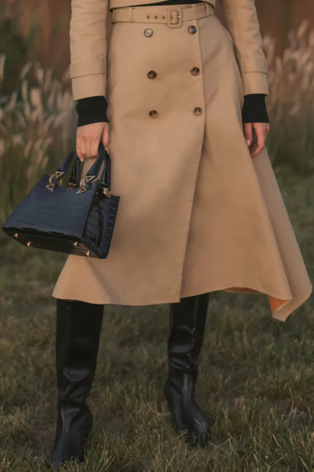 Twill Midi Skirt With Buttons Taupe Women Skirts Mac Duggal