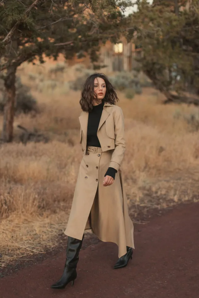 Twill Midi Skirt With Buttons Taupe Women Skirts Mac Duggal