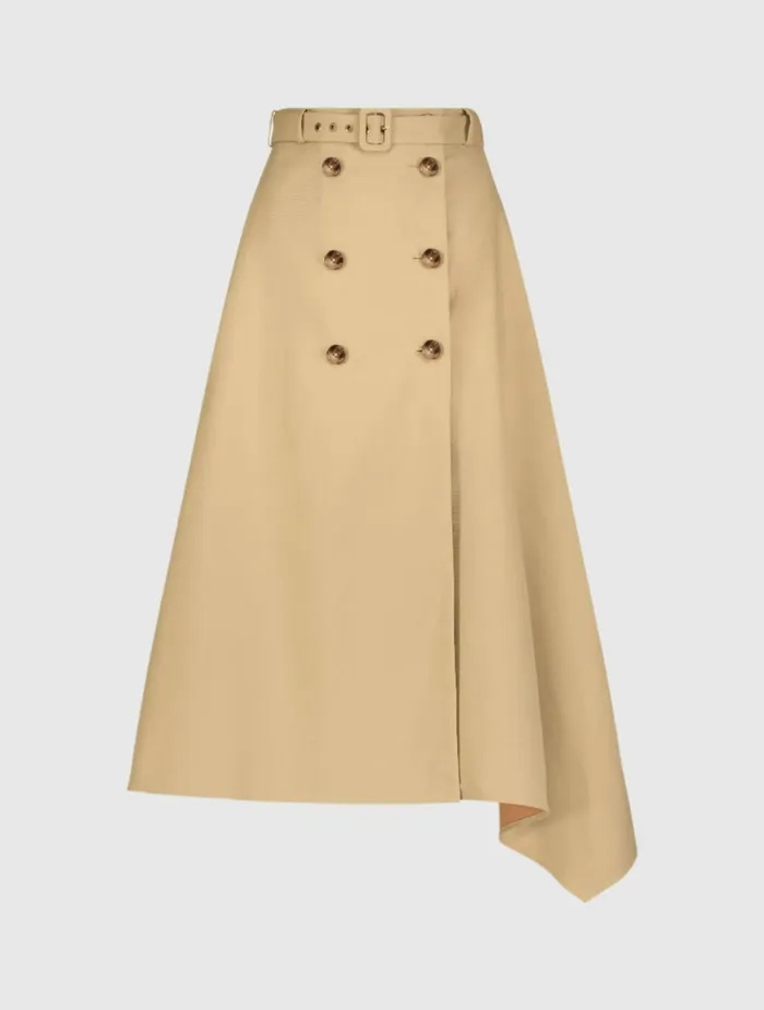 Twill Midi Skirt With Buttons Taupe Women Skirts Mac Duggal