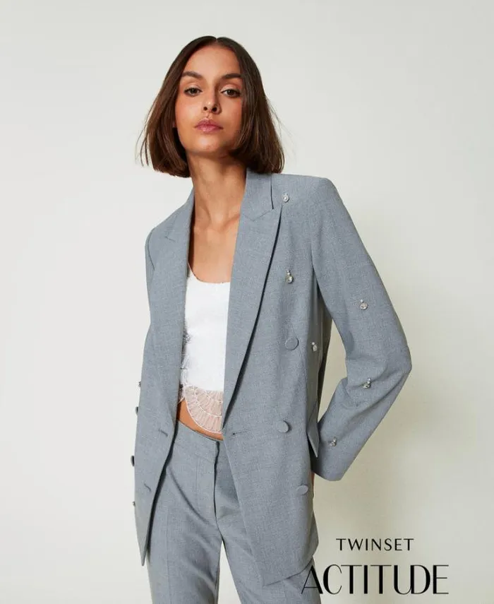 Twinset Blazers Blazer With Handmade Embroidery Melange Grey 8211 Clothing