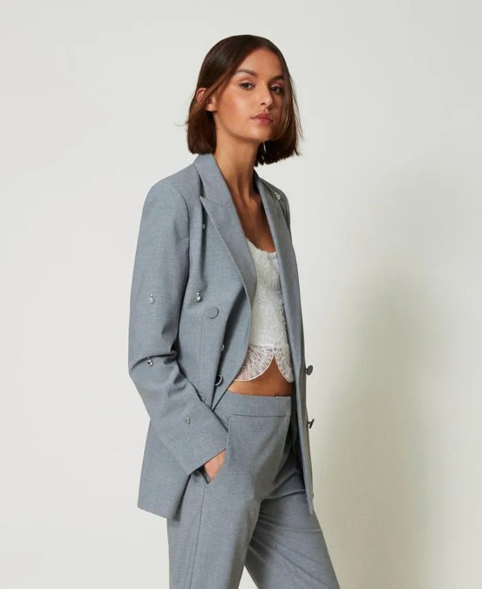 Twinset Blazers Blazer With Handmade Embroidery Melange Grey 8211 Clothing