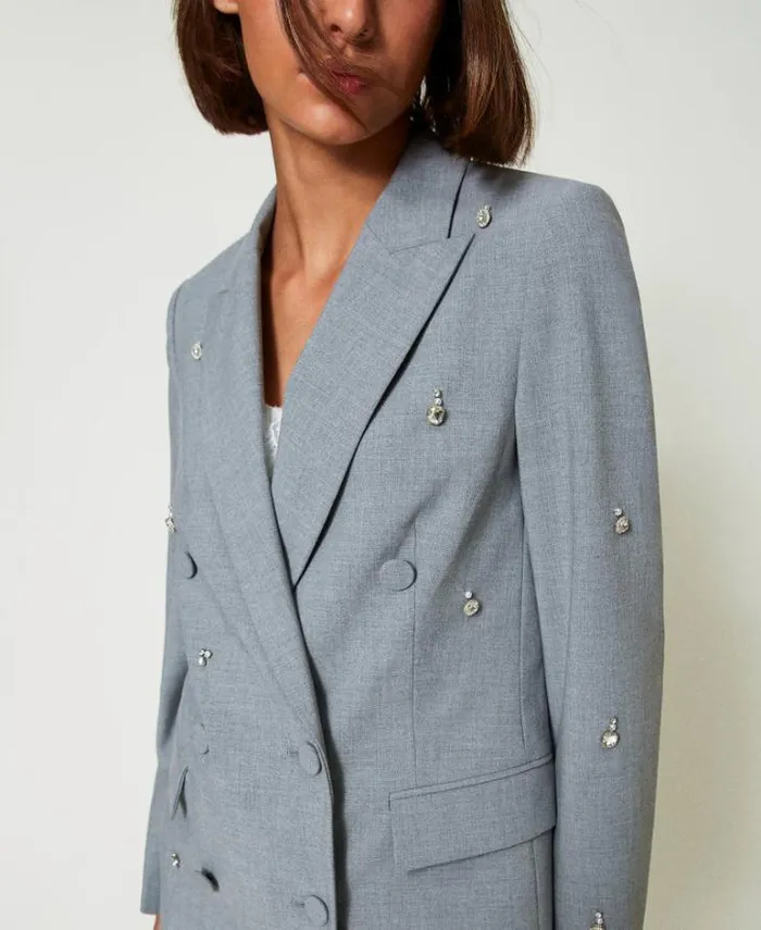 Twinset Blazers Blazer With Handmade Embroidery Melange Grey 8211 Clothing