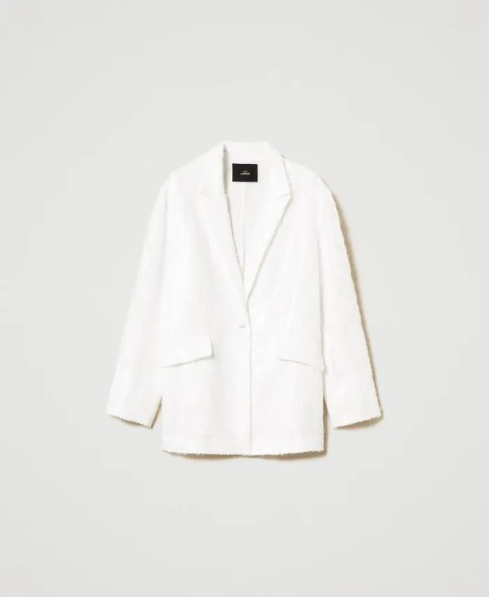 Twinset Blazers Full Sequin Blazer 034papers034 White 8211 Clothing