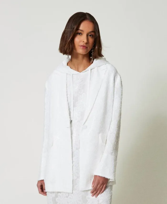 Twinset Blazers Full Sequin Blazer 034papers034 White 8211 Clothing