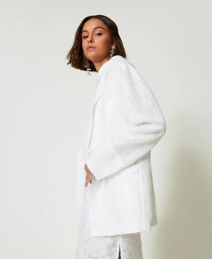 Twinset Blazers Full Sequin Blazer 034papers034 White 8211 Clothing