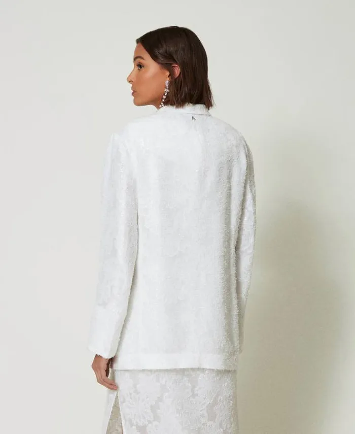 Twinset Blazers Full Sequin Blazer 034papers034 White 8211 Clothing
